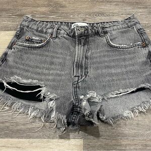 Women's Gray Distressed Denim Shorts